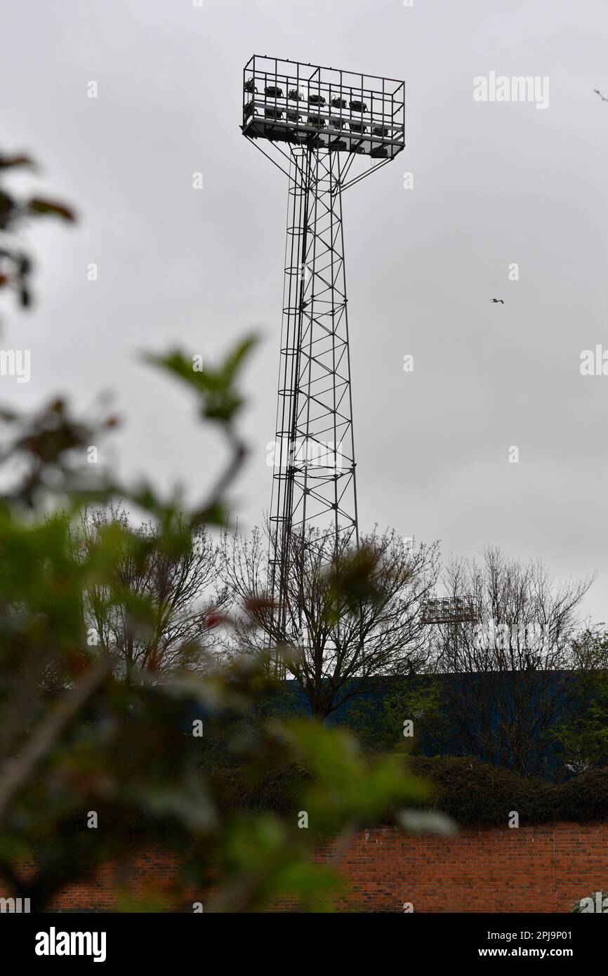 Hartlepool United Floodlights lors du match Sky Bet League 2 entre Hartlepool United et Swindon Town à Victoria Park, Hartlepool, le samedi 1st avril 2023. (Photo : Scott Llewellyn | MI News) Credit: MI News & Sport /Alay Live News Banque D'Images