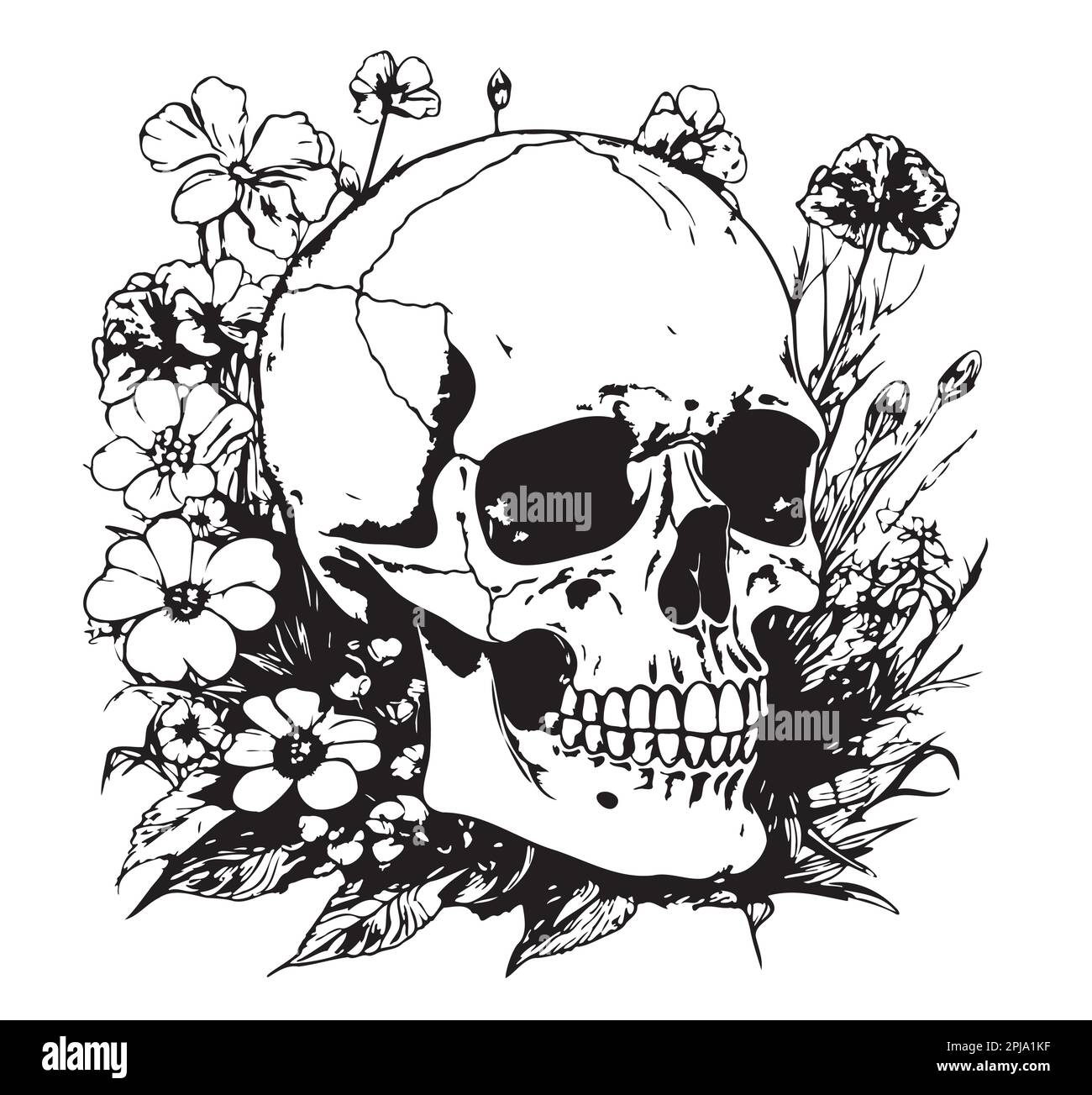 Illustration du crâne en fleurs dessinées à la main Illustration de Vecteur