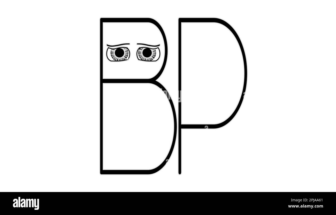 Signature lettres majuscules BP, dessin dessin animé oeil Banque D'Images