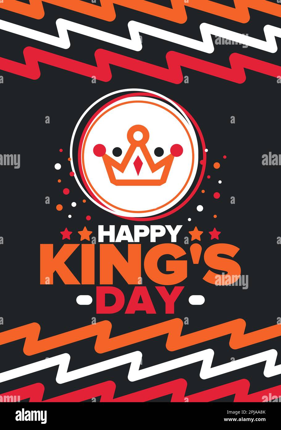 Le jour du roi aux pays-Bas. Koningsdag en néerlandais. Anniversaire de sa Majesté le Roi. Famille royale hollandaise. Couleur orange ou folie orange. Vecteur Illustration de Vecteur