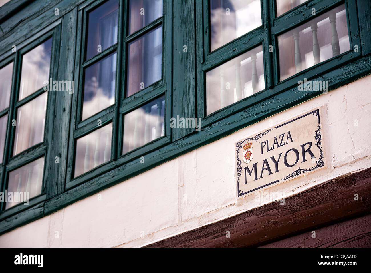 Plaque indiquant le nom de la place principale d'Almagro (Espagne) Banque D'Images