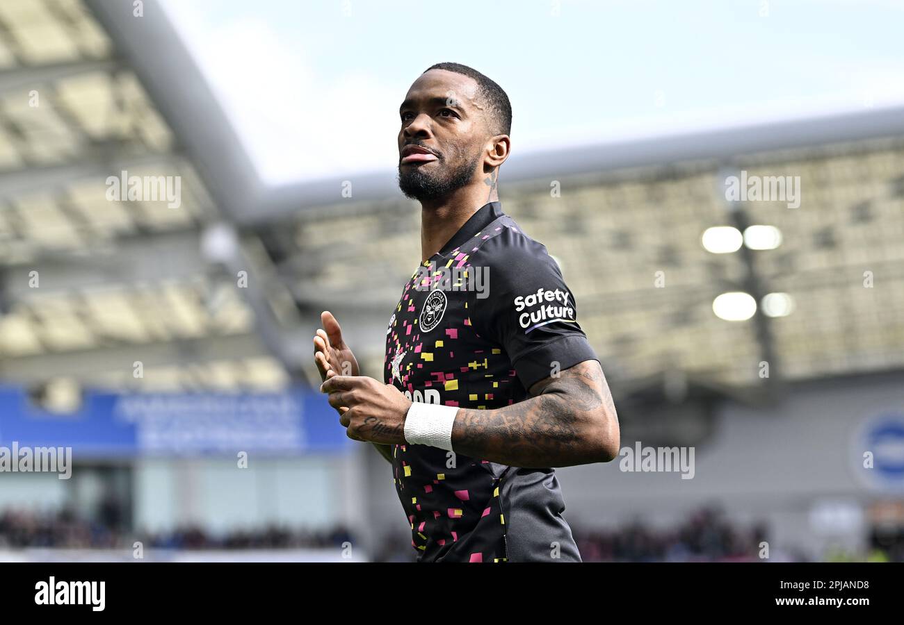 Brighton East Sussex, Royaume-Uni. 1st avril 2023. OBJECTIF. L'attaquant Ivan Toney (Brentford) célèbre le deuxième but de Brentford lors du match de la Brighton V Brentford Premier League au stade Amex de Brighton. Crédit : MARTIN DALTON/Alay Live News Banque D'Images