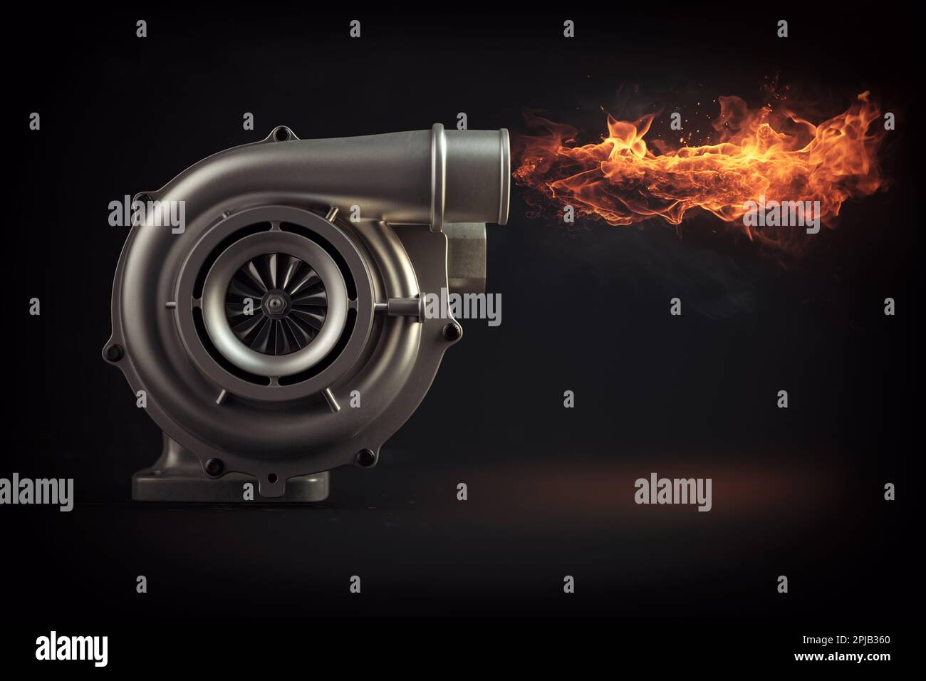 Turbocompresseur avec flammes. 3d illustration Banque D'Images