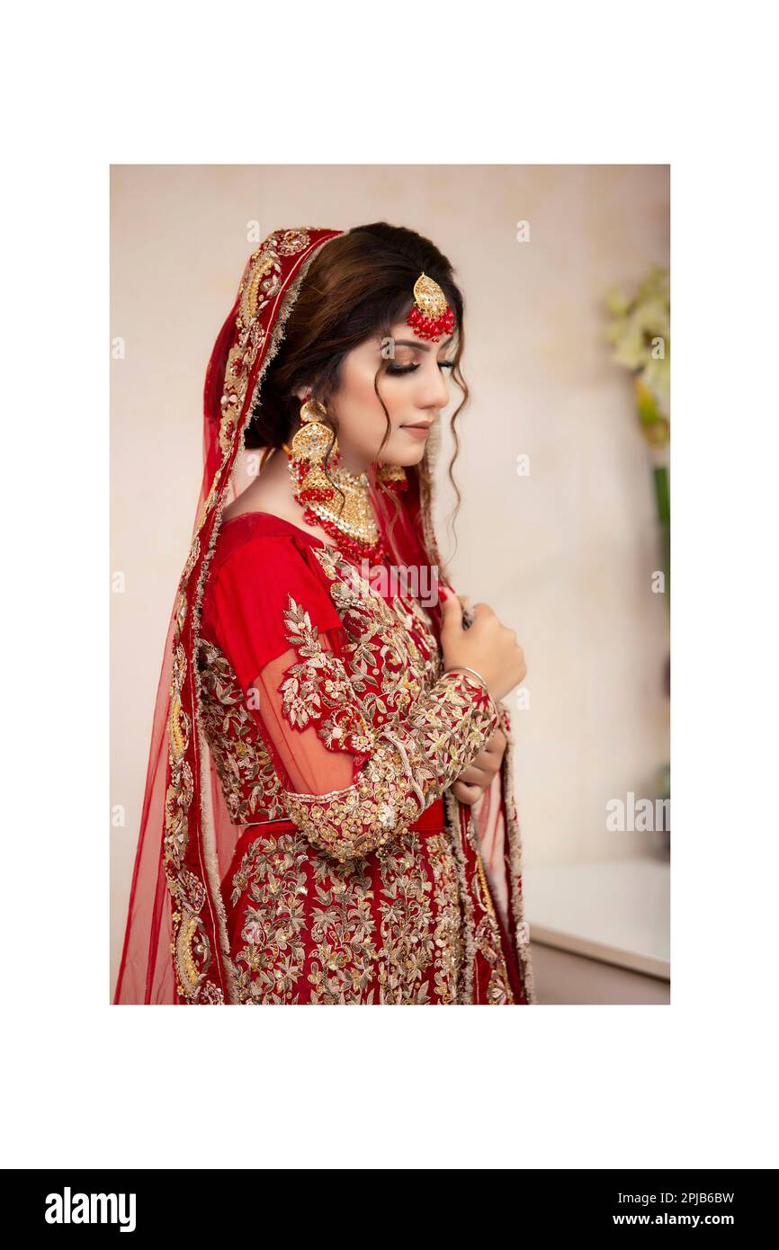 Mariée indienne vêtue de vêtements de mariage traditionnels Banque D'Images