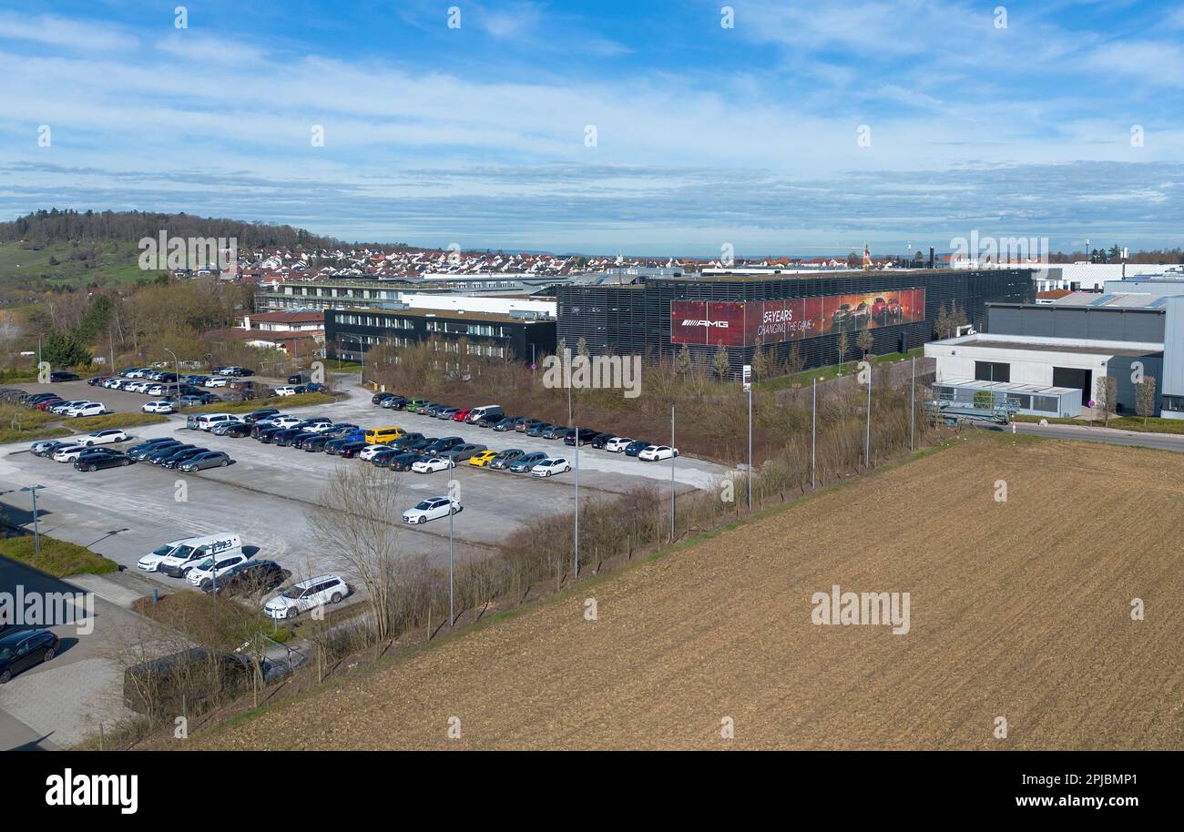 Affalterbach, Allemagne 22 mars 2023 : vue sur le siège et les locaux de l'usine des voitures de sport AMG Banque D'Images