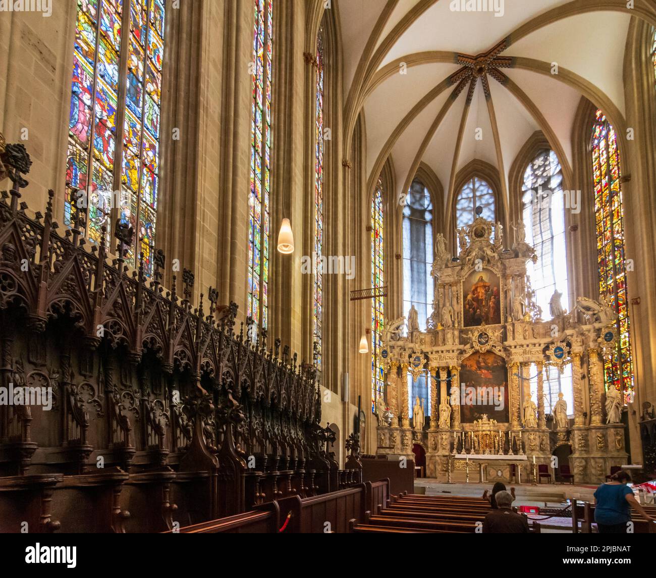 Erfurt: Cathédrale, échoppes de chœur, autel à Thüringen, Thuringe, Allemagne Banque D'Images
