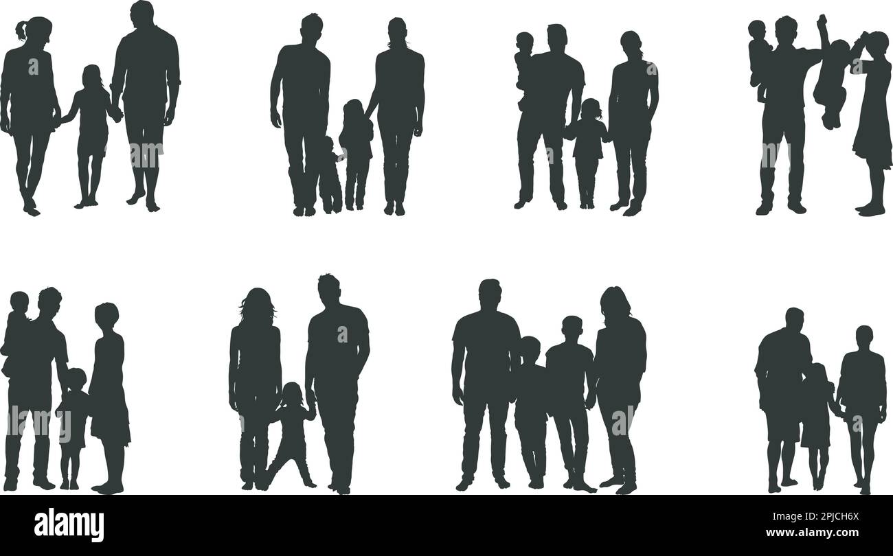 Silhouette de famille, silhouette de famille heureuse, SVG de famille, ensemble silhouette de famille- V03 Illustration de Vecteur