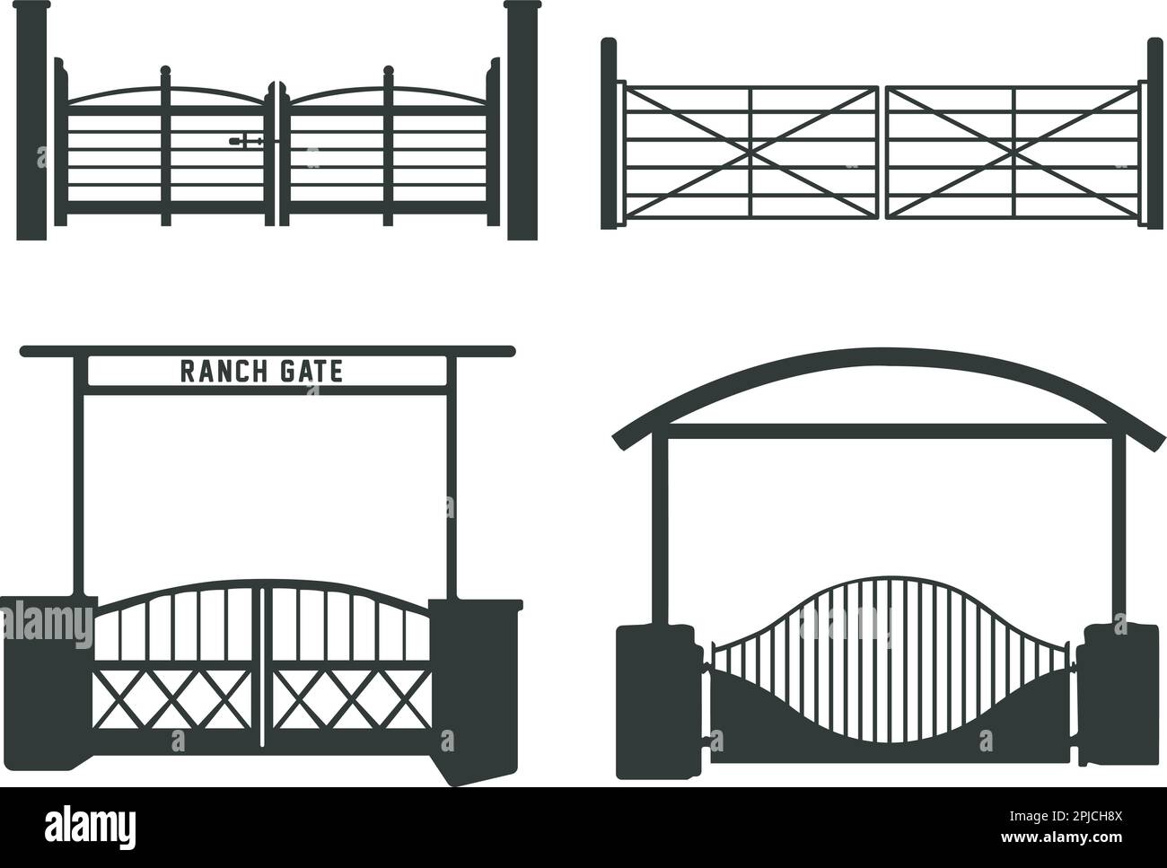 Silhouette de la porte du Ranch, silhouette de la clôture de la ferme, SVG de la porte du Ranch, illustration de la porte du Ranch Illustration de Vecteur