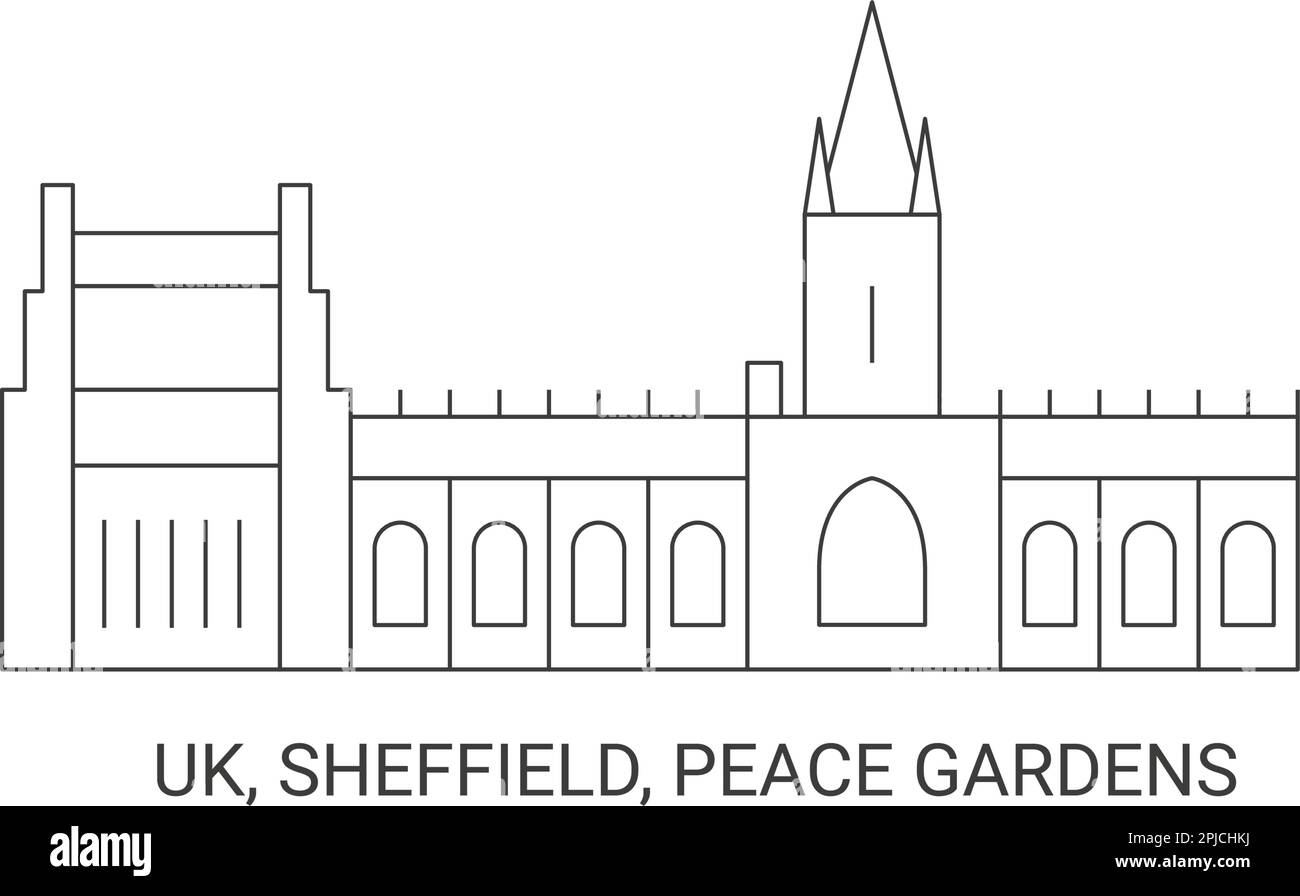 Angleterre, Sheffield, Peace Gardens, illustration vectorielle de voyage Illustration de Vecteur