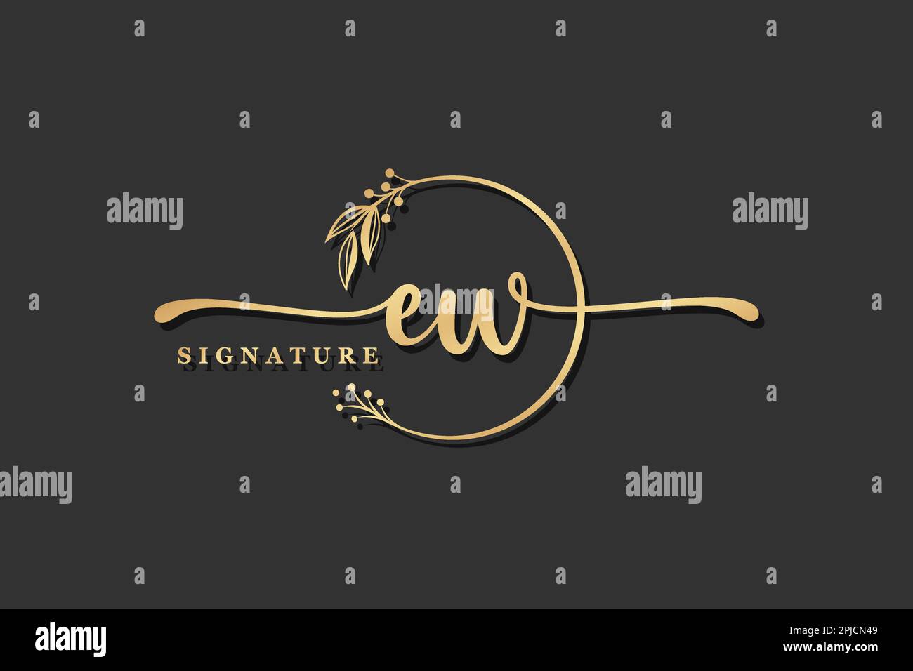 signature or de luxe design initial du logo à couture feuille et fleur isolées Illustration de Vecteur