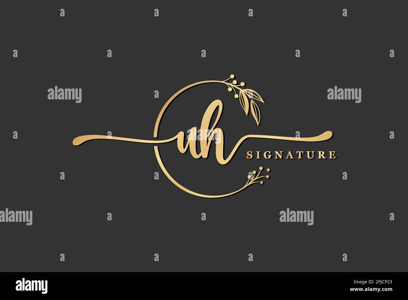 signature de luxe initiale logo uh isolé feuille et fleur Illustration de Vecteur