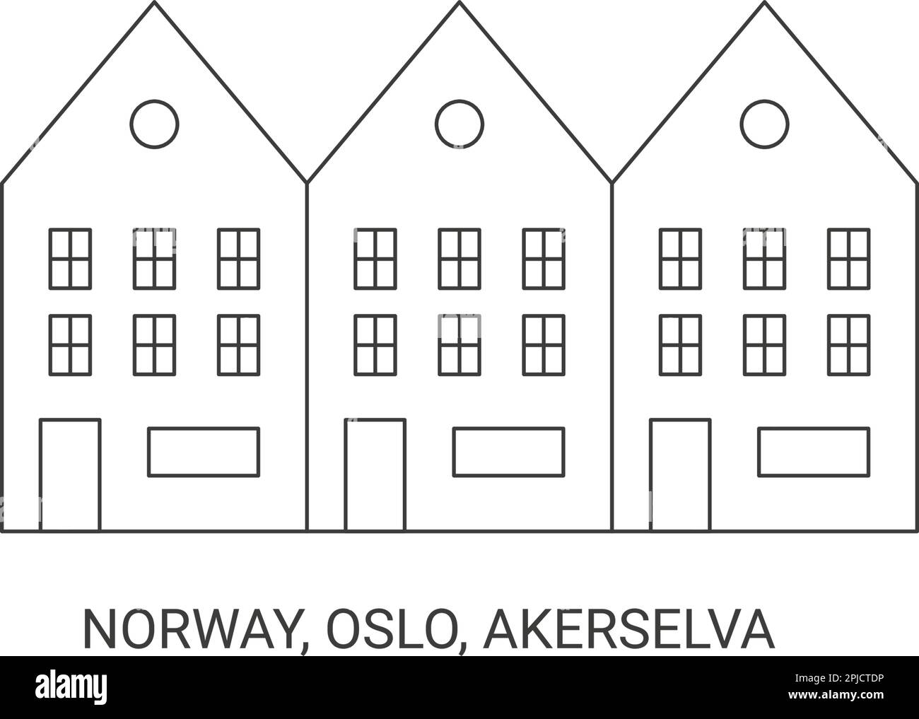 Norvège, Oslo, Akerselva, illustration vectorielle de voyage Illustration de Vecteur