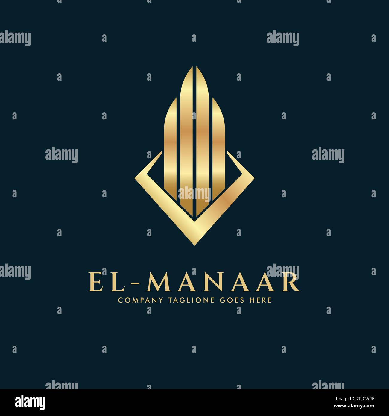 Modèle vectoriel de conception de logo immobilier. Les gratte-ciel dorés silhouent les bâtiments de la ville. Bureau commercial centre d'affaires Logotype financier. Illustration de Vecteur