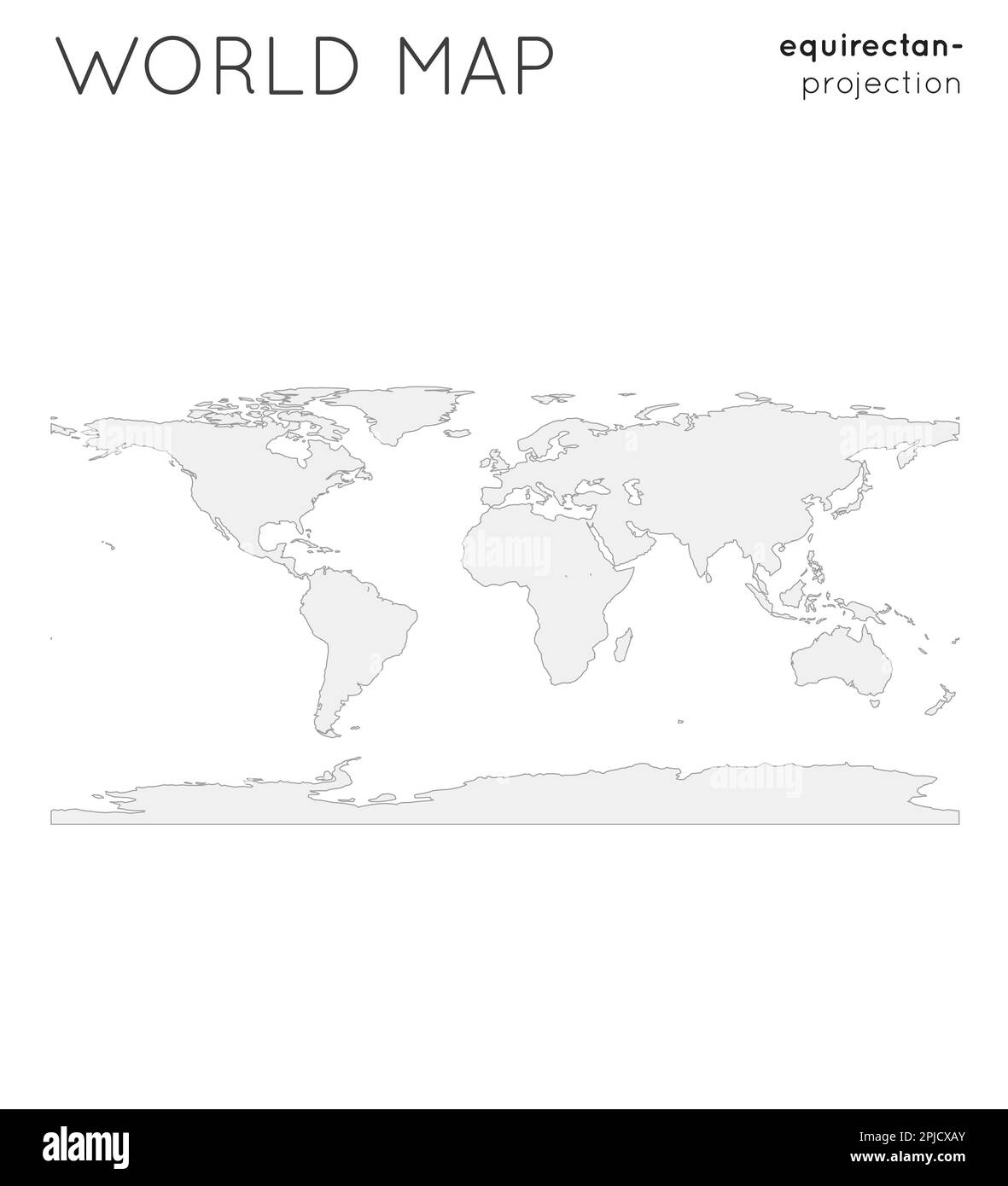 Carte du monde. Globe en projection équirectangulaire (plaque carrée), style Uni. Illustration vectorielle de contour. Illustration de Vecteur