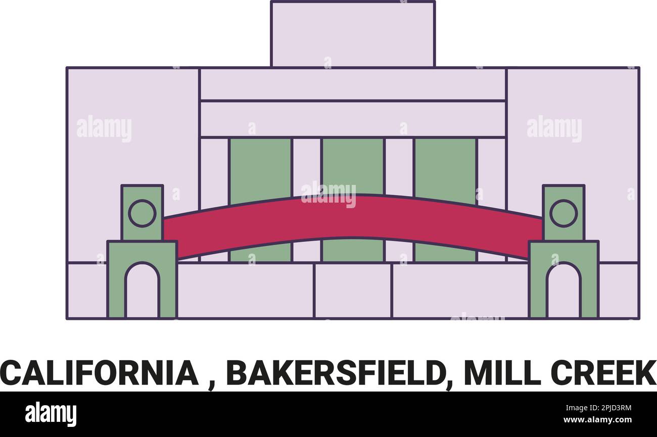 États-Unis, Californie , Bakersfield, Mill Creek, illustration du vecteur de repère de voyage Illustration de Vecteur