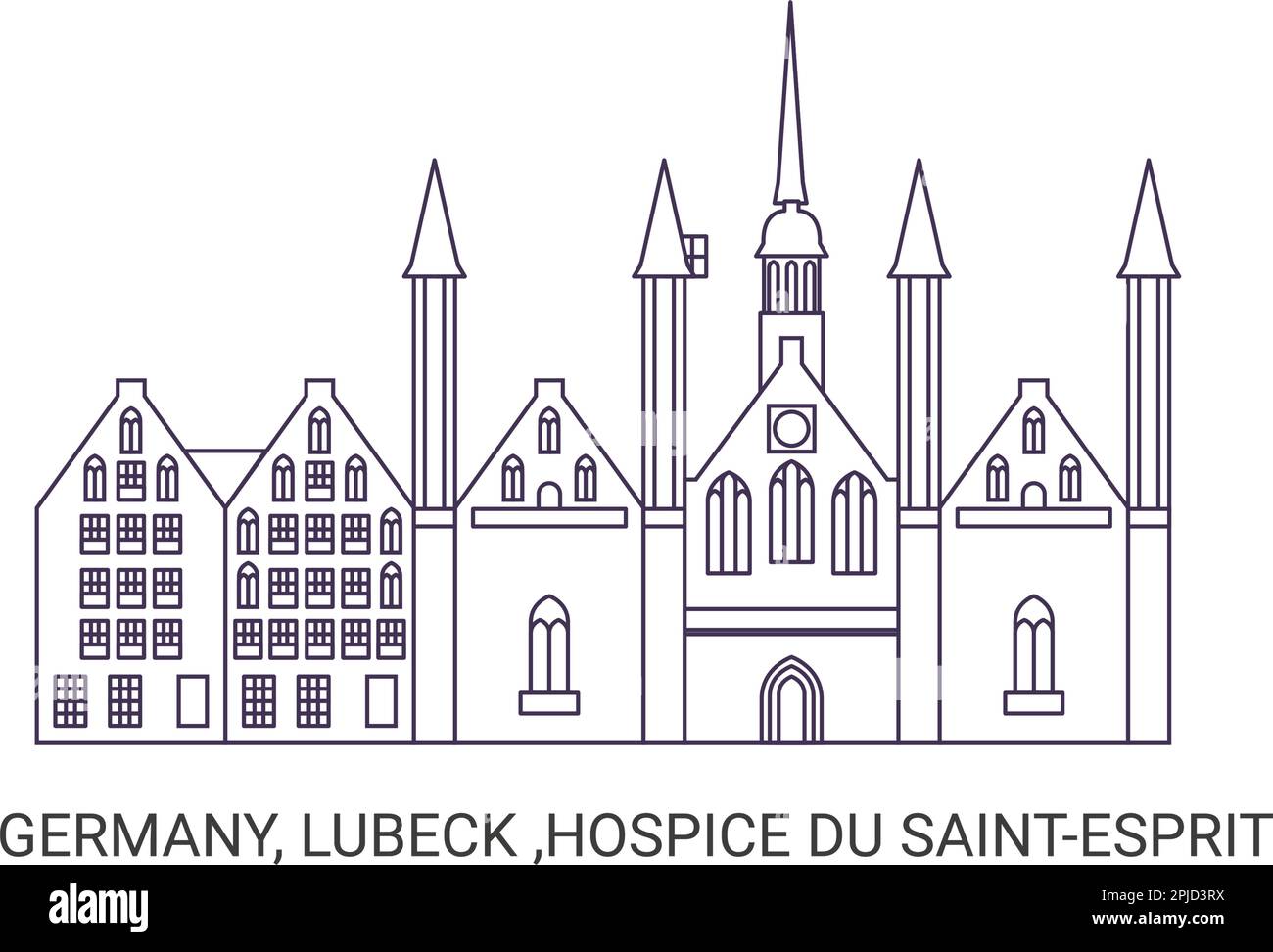 Allemagne, Lubeck, Hospice du SaintesEsprit, illustration vectorielle de voyage Illustration de Vecteur