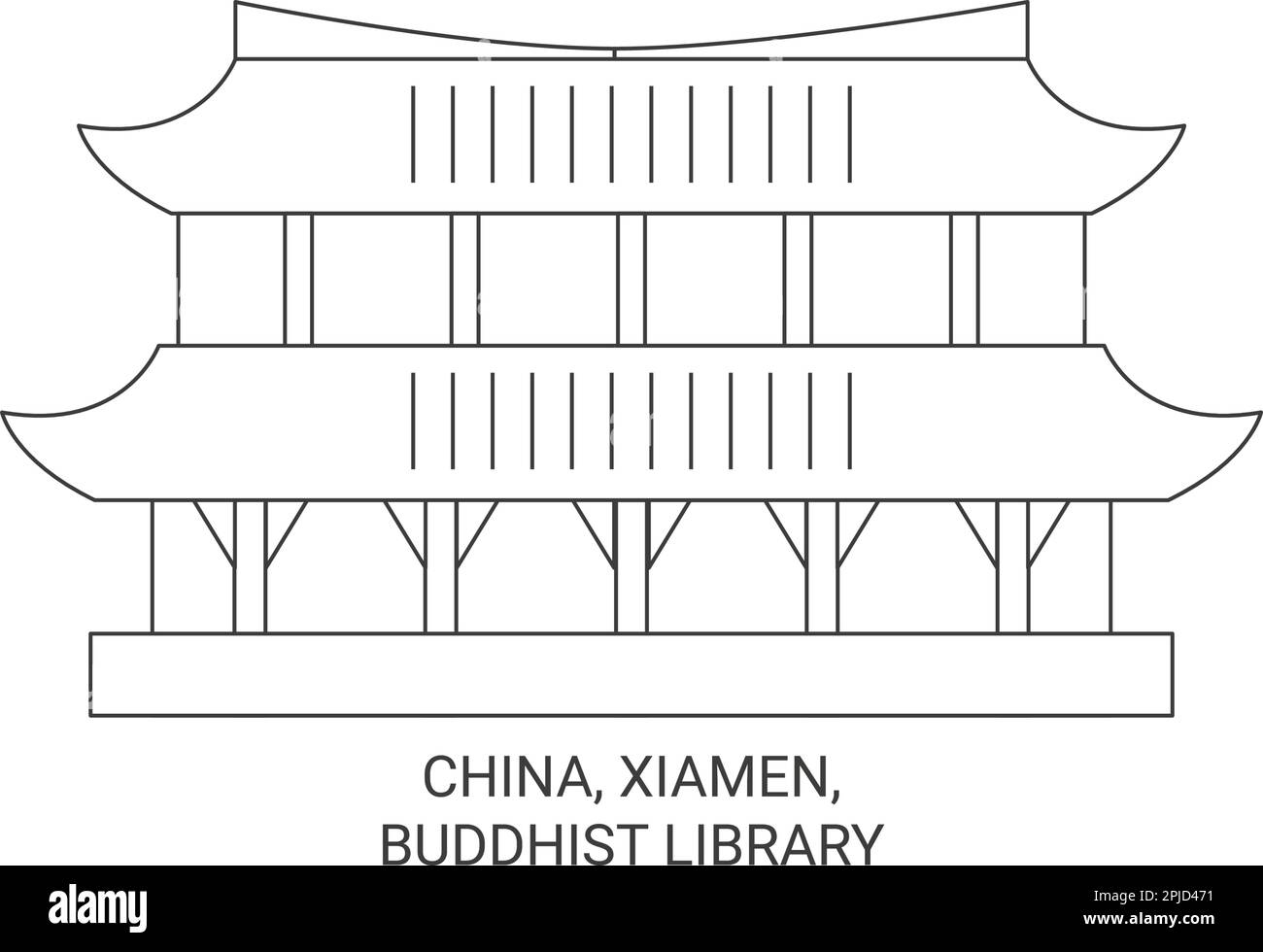 Chine, Xiamen, Bibliothèque bouddhiste voyage illustration vectorielle Illustration de Vecteur