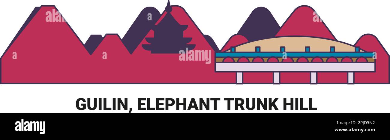 Chine, Guilin, Elephant Trunk Hill, illustration vectorielle de voyage Illustration de Vecteur