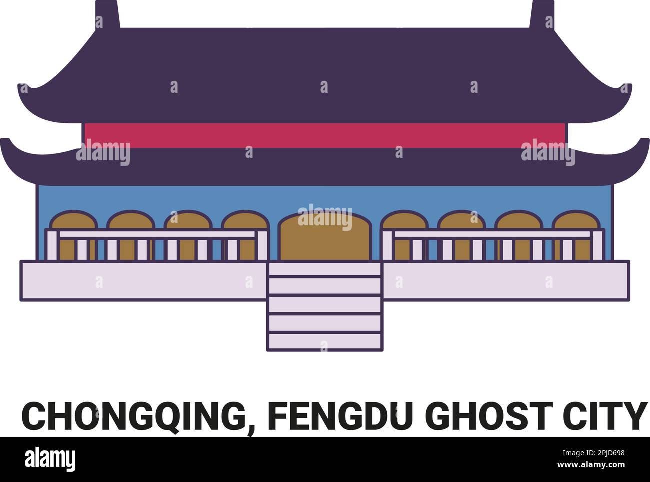 Chine, Chongqing, Fengdu Ghost City, illustration vectorielle de voyage Illustration de Vecteur