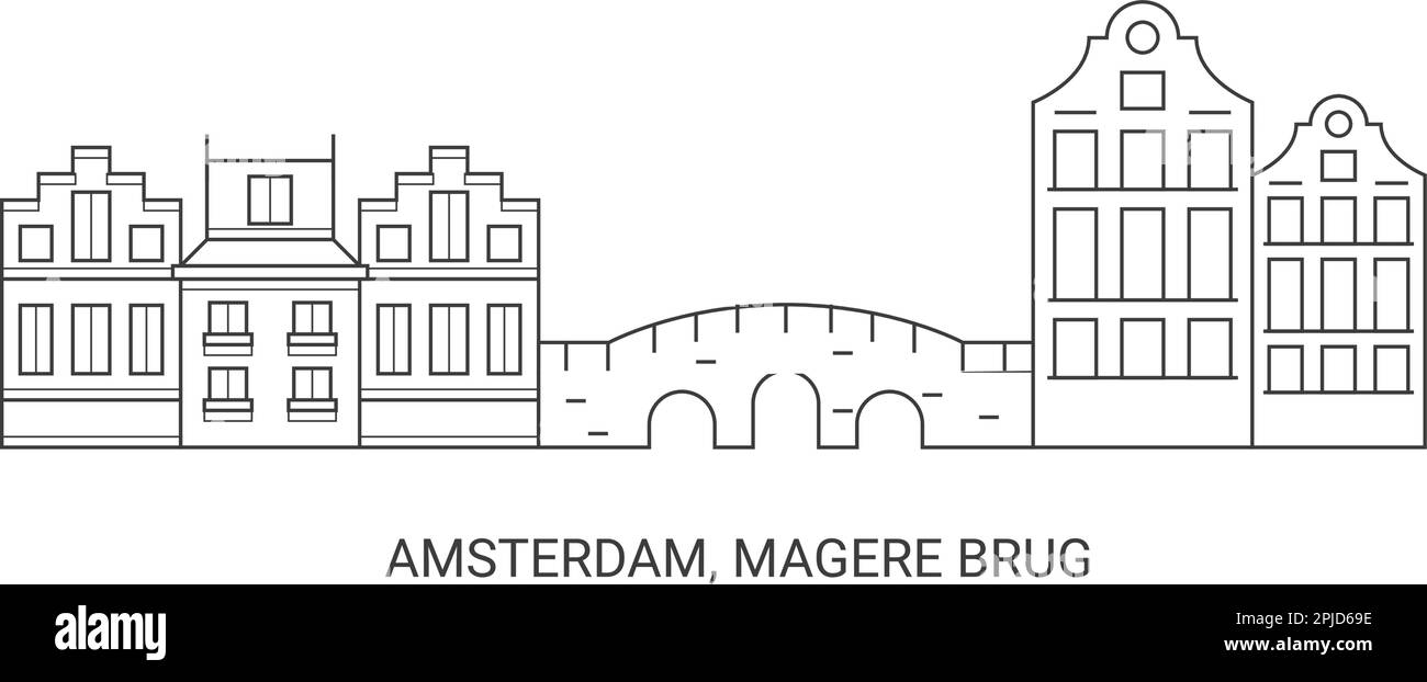 Pays-Bas, Amsterdam, Magere Brug, illustration vectorielle de voyage Illustration de Vecteur