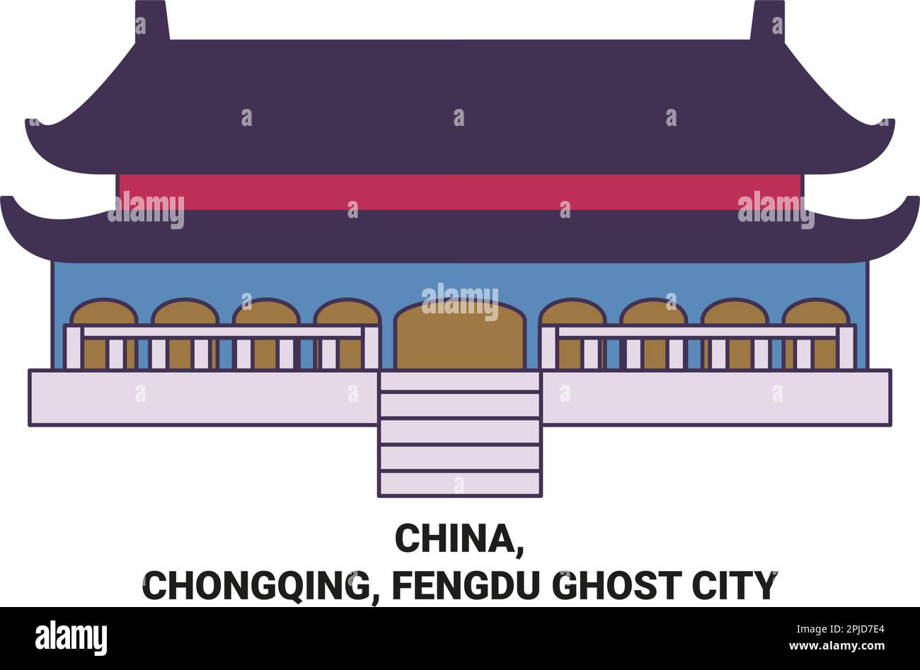 Chine, Chongqing, Fengdu Ghost City illustration vectorielle du voyage Illustration de Vecteur