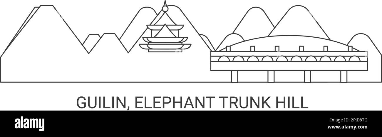 Chine, Guilin, Elephant Trunk Hill, illustration vectorielle de voyage Illustration de Vecteur