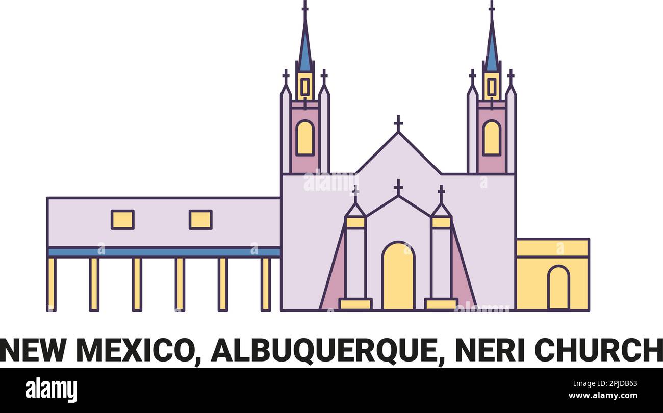 États-Unis, Nouveau-Mexique, Albuquerque, Église Neri, illustration vectorielle de voyage Illustration de Vecteur