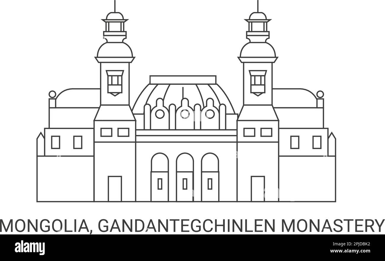 Mongolie, Monastère de Gandantegchinlen, illustration vectorielle de voyage Illustration de Vecteur