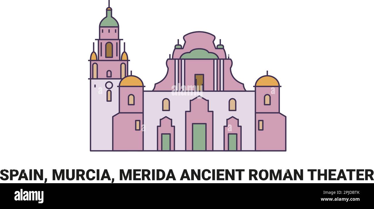 Espagne, Murcie, Merida Ancient Roman Theatre, voyage illustration vectorielle Illustration de Vecteur