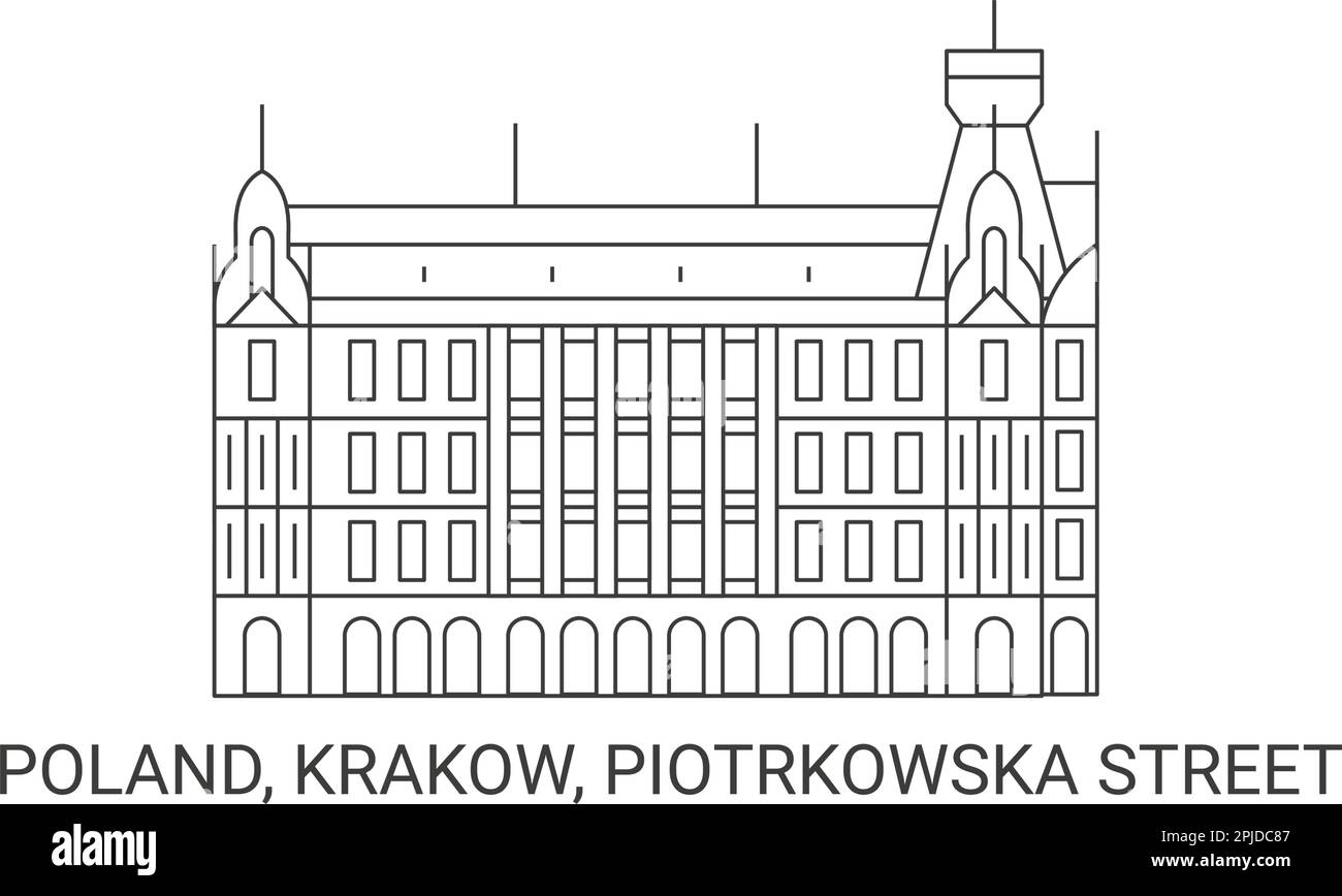 Pologne, Cracovie, rue Piotrkowska, illustration vectorielle de voyage Illustration de Vecteur