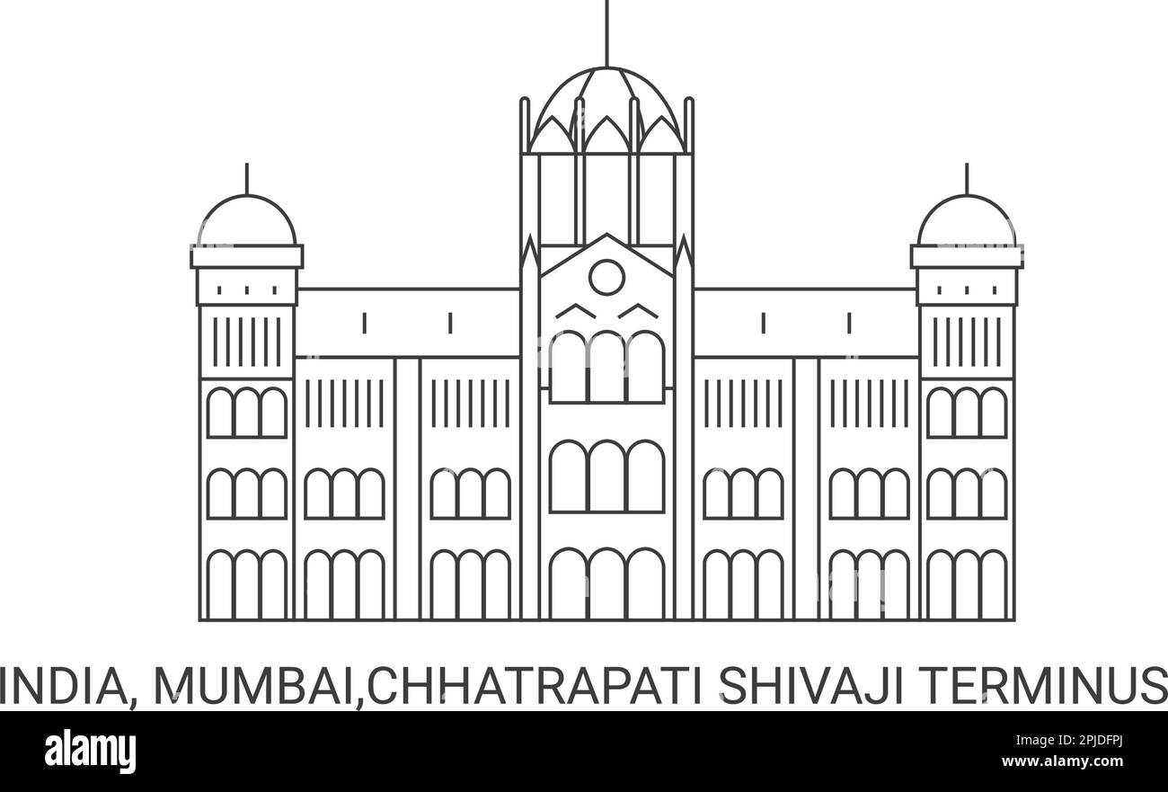 Inde, Mumbai, Chhatrapati Shivaji Terminus, illustration vectorielle de voyage Illustration de Vecteur