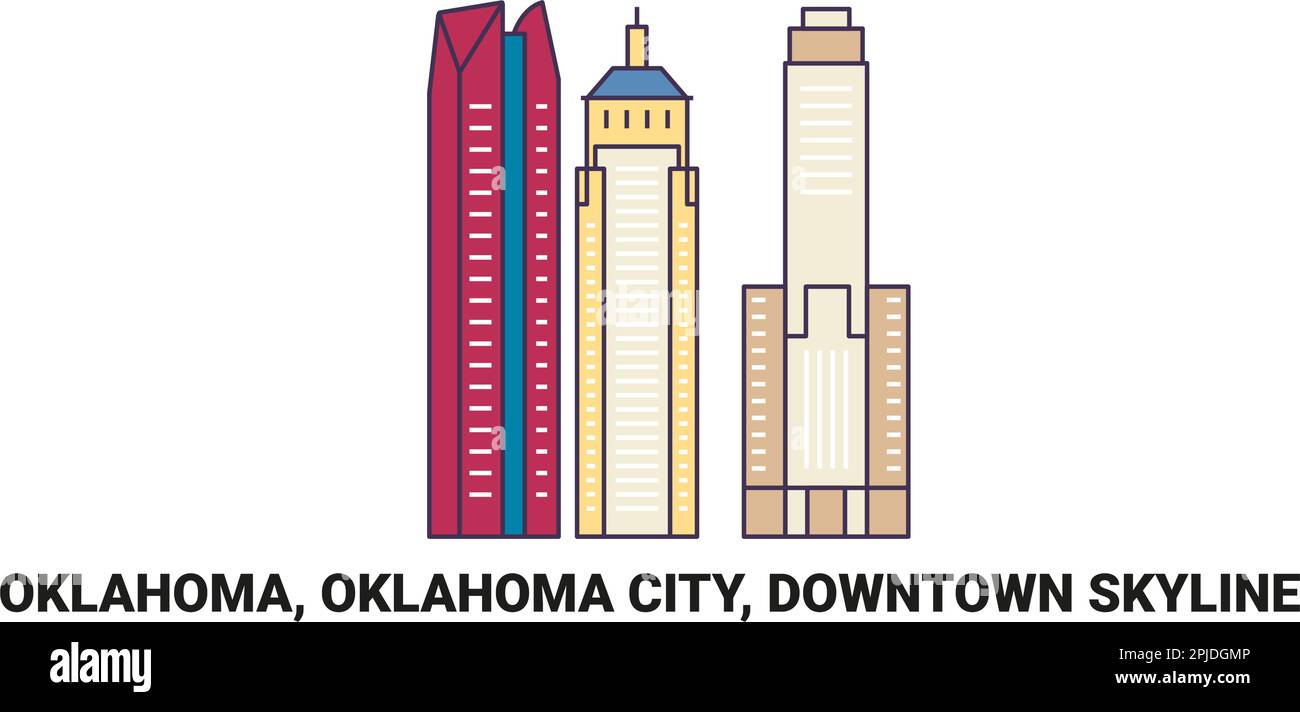 États-Unis, Oklahoma City, centre-ville Skyline, illustration vectorielle de voyage Illustration de Vecteur