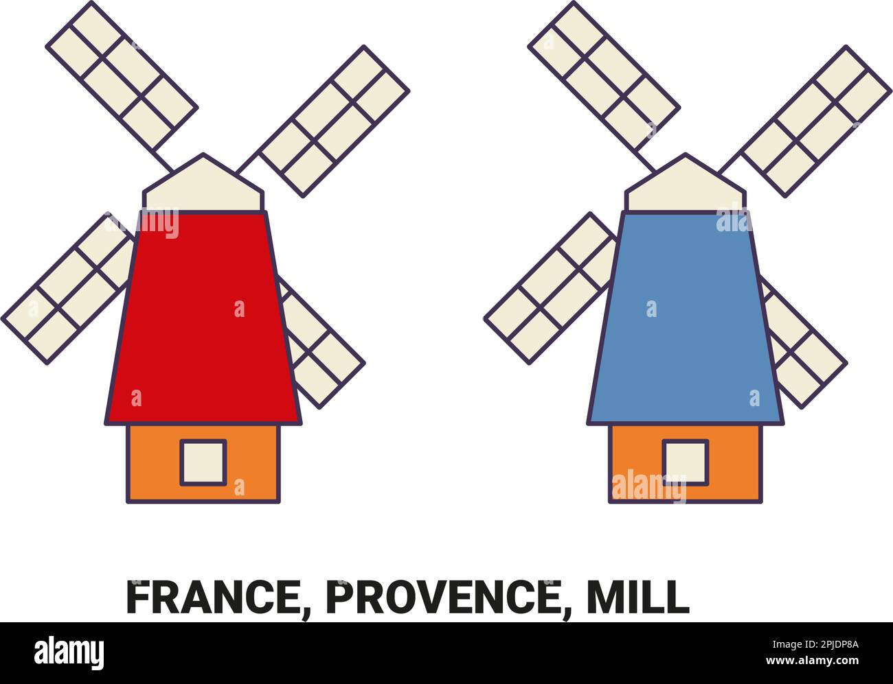 Illustration vectorielle de repère de voyage de la France, de la Provence et du Moulin Illustration de Vecteur