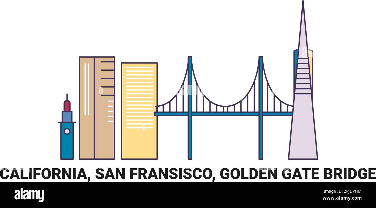 États-Unis, Californie, San Fransisco, Golden Gate Bridge, illustration vectorielle de voyage Illustration de Vecteur