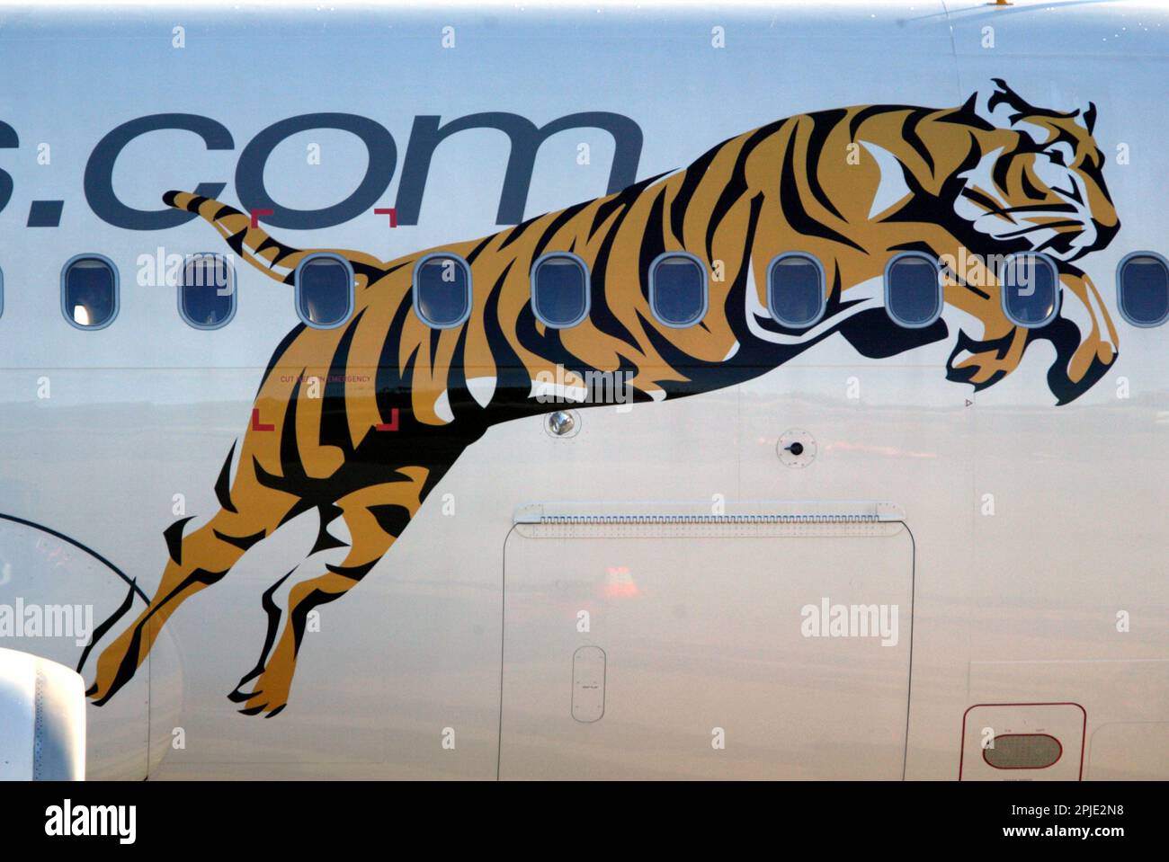 Le vol inaugural de Tiger Airways, le budget filiale de Singapore Airlines, dans l'aéroport de Sydney. L'arrivée et aire de conférence de presse a été également assisté par des joueurs de l'équipe de rugby de Wests Tigers LNR. Sydney, Australie. 02.07.09. Banque D'Images