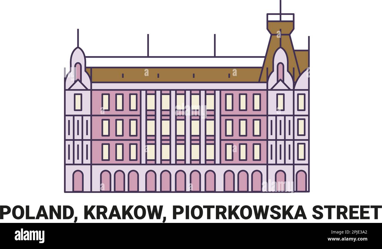 Pologne, Cracovie, rue Piotrkowska, illustration vectorielle de voyage Illustration de Vecteur