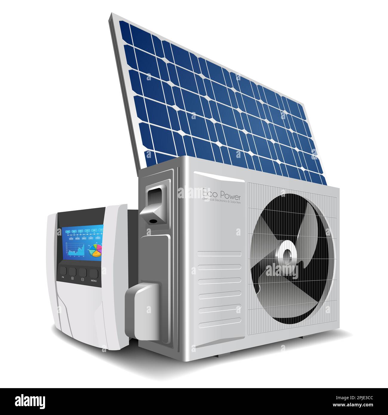 Pompe à chaleur, inverseur et panneau solaire comme concept de système d'énergie verte Banque D'Images