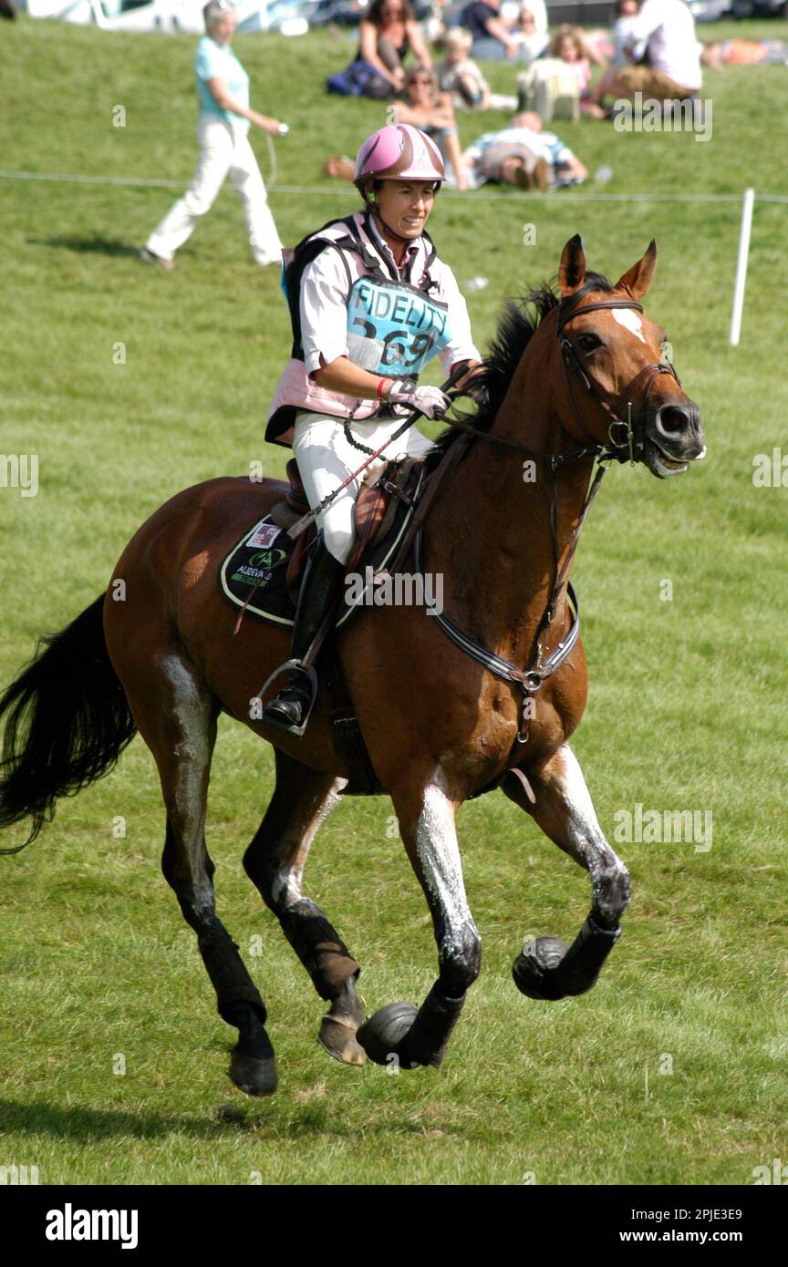 Blenheim Palace Cross Country with Horse Coming to a Jump.2012. Banque D'Images