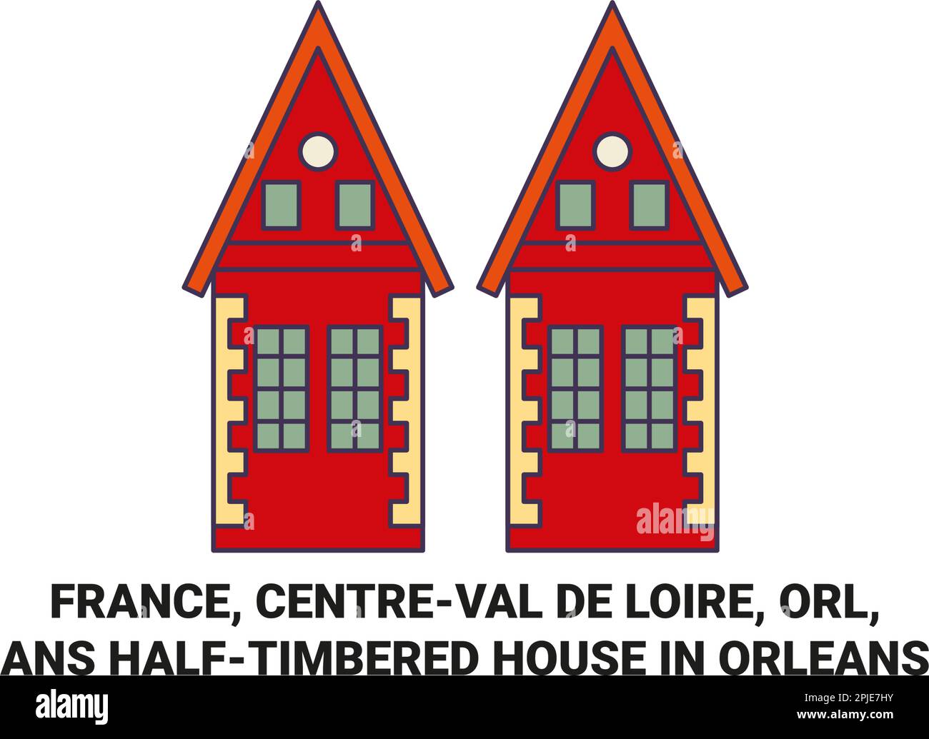 France, Centerval de Loire, ORL, Anshalftimbered House à Orléans voyage repère illustration vectorielle Illustration de Vecteur