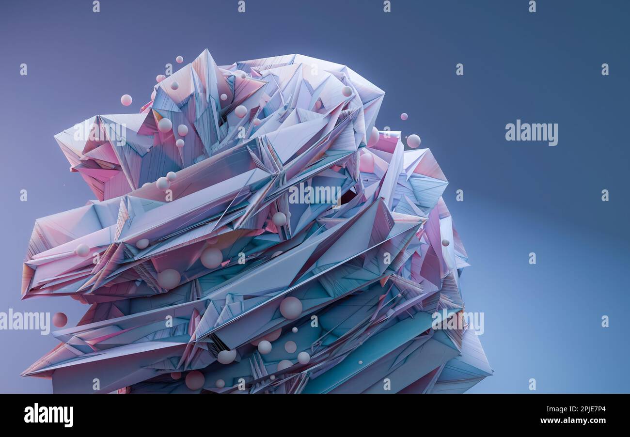 Arrière-plan abstrait en forme de rose 3D rendu graphique illustration, texture de cristal gros plan, dynamique Banque D'Images