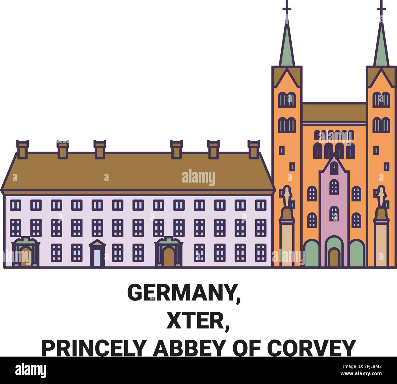 Allemagne, Hoxter, Abbaye princière de Corvey voyage illustration vectorielle Illustration de Vecteur