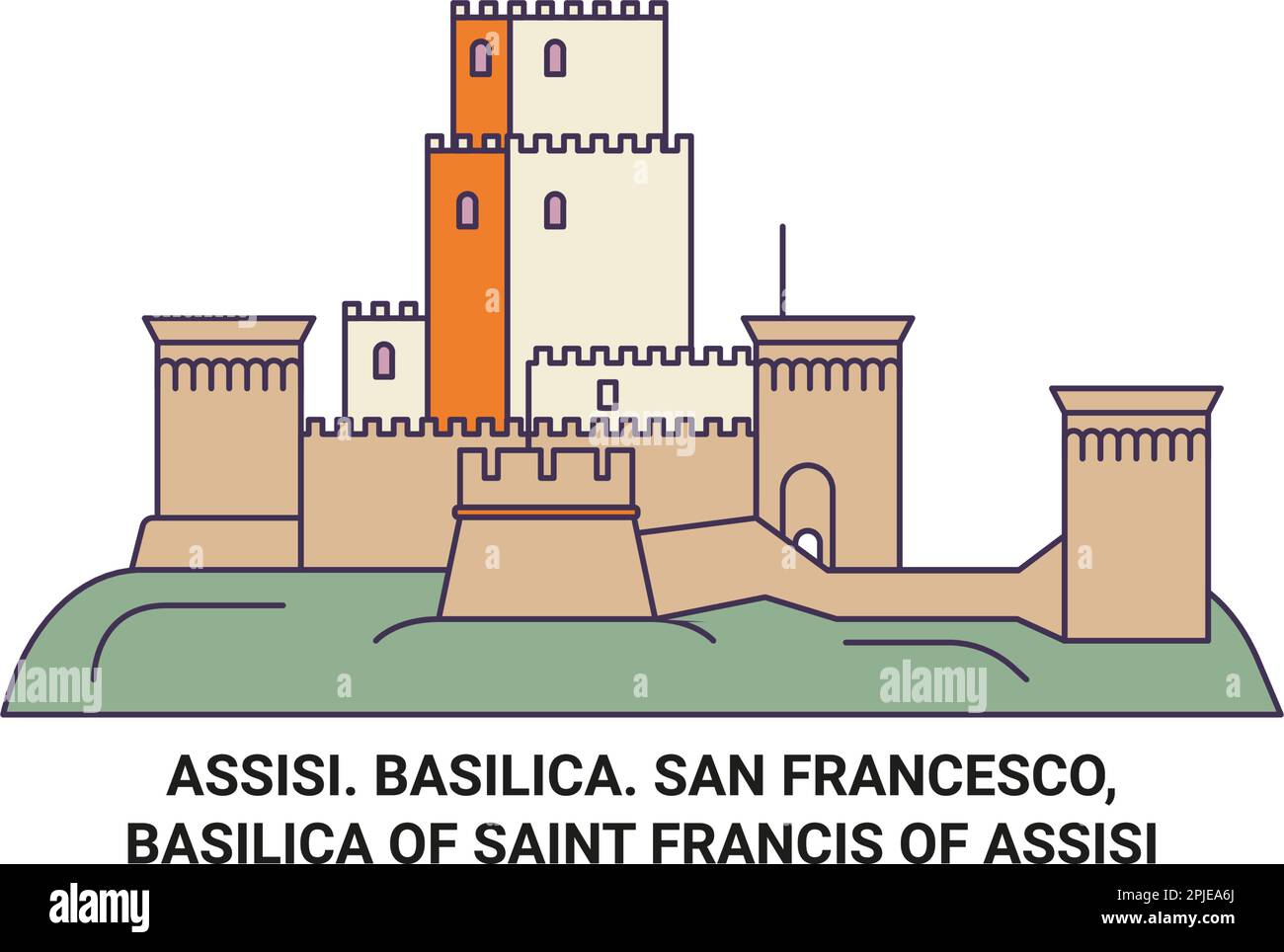 Italie, Assise. Basilique. San Francesco, Basilique de Saint François d'Assise Voyage repère illustration vecteur Illustration de Vecteur