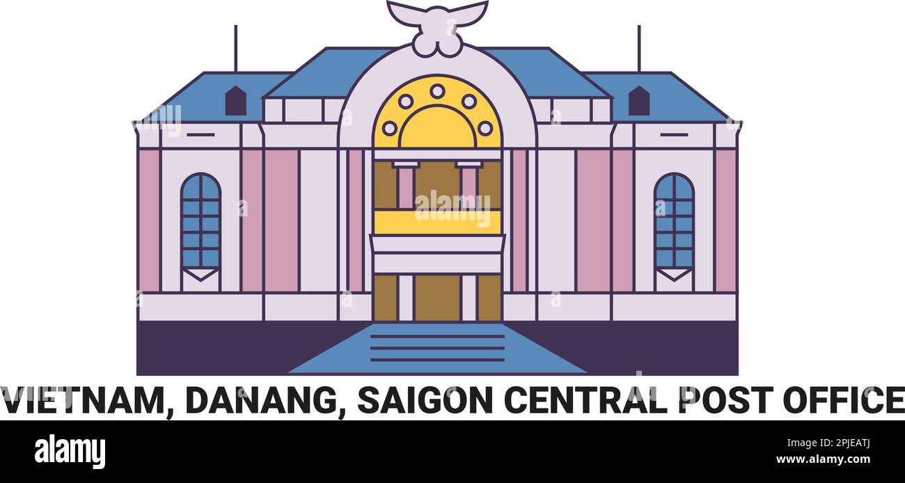 Vietnam, Danang, poste centrale de Saigon, illustration de vecteur de voyage Illustration de Vecteur