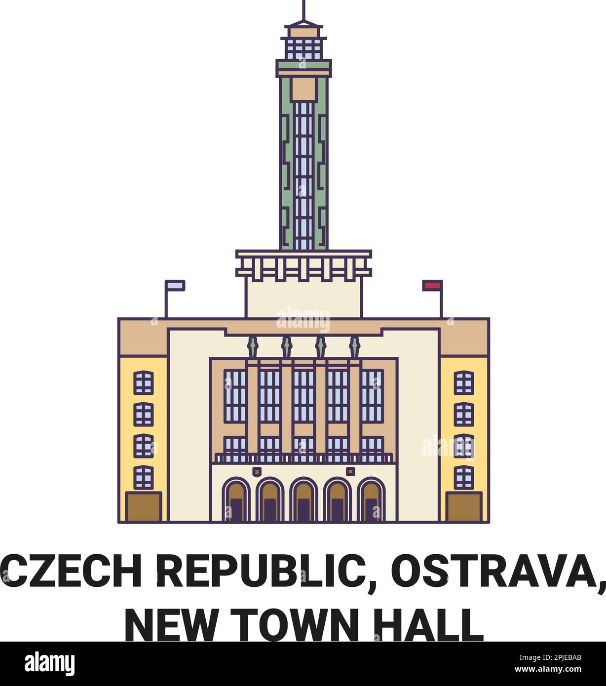 République tchèque, Ostrava, New Town Hall Voyage repère illustration vectorielle Illustration de Vecteur