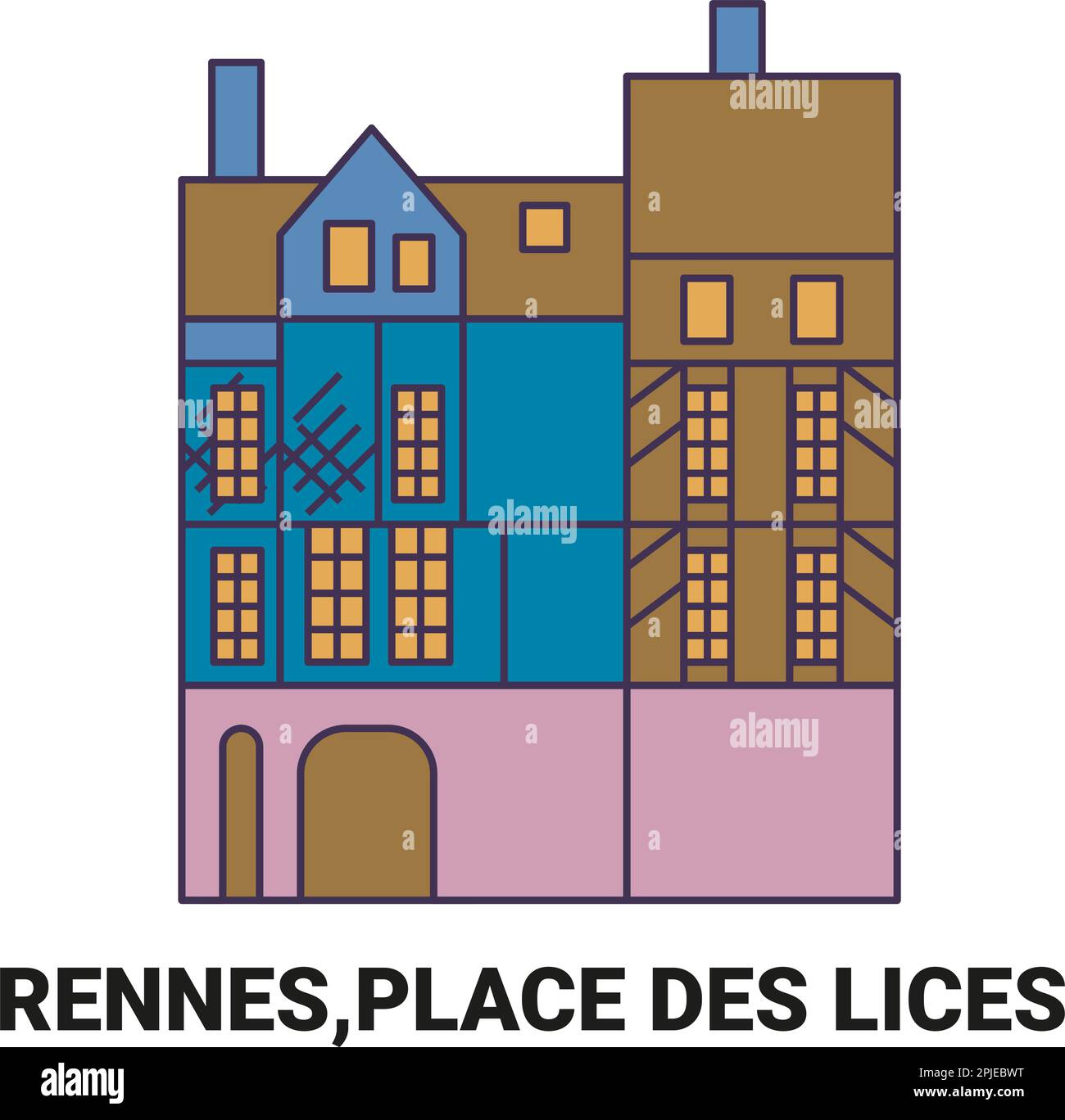 France. Rennes, place des Lices, illustration vectorielle de voyage Illustration de Vecteur