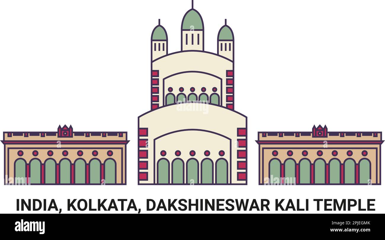 Inde, Kolkata, Temple de Dakshineswar Kali, illustration vectorielle de voyage Illustration de Vecteur