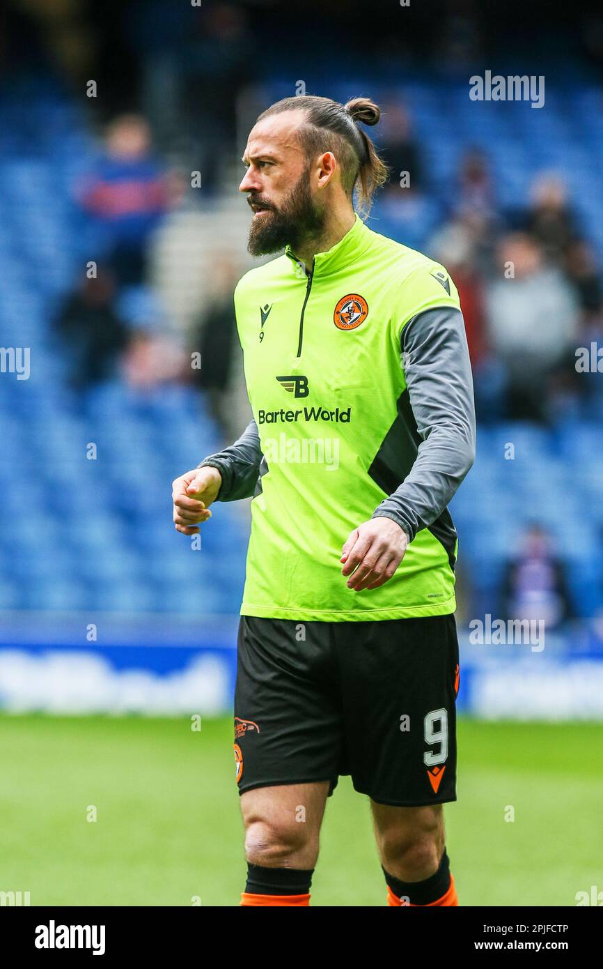 Steven Fletcher, joueur de football, attaquant, pour l'équipe de football Dundee United, Écosse. Image prise lors d'une séance d'entraînement au parc Ibrox, Glasgow Banque D'Images