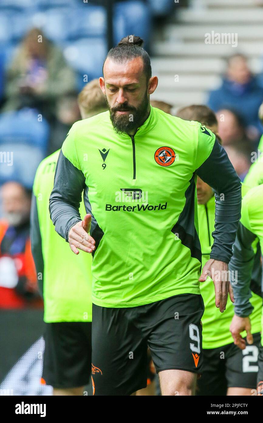 Steven Fletcher, joueur de football, attaquant, pour l'équipe de football Dundee United, Écosse. Image prise lors d'une séance d'entraînement au parc Ibrox, Glasgow Banque D'Images