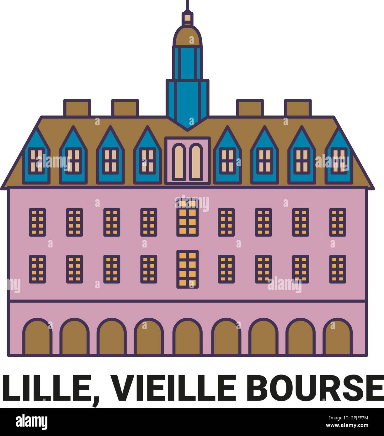 France, Lille, Vieille Bourse, illustration vectorielle de voyage Illustration de Vecteur