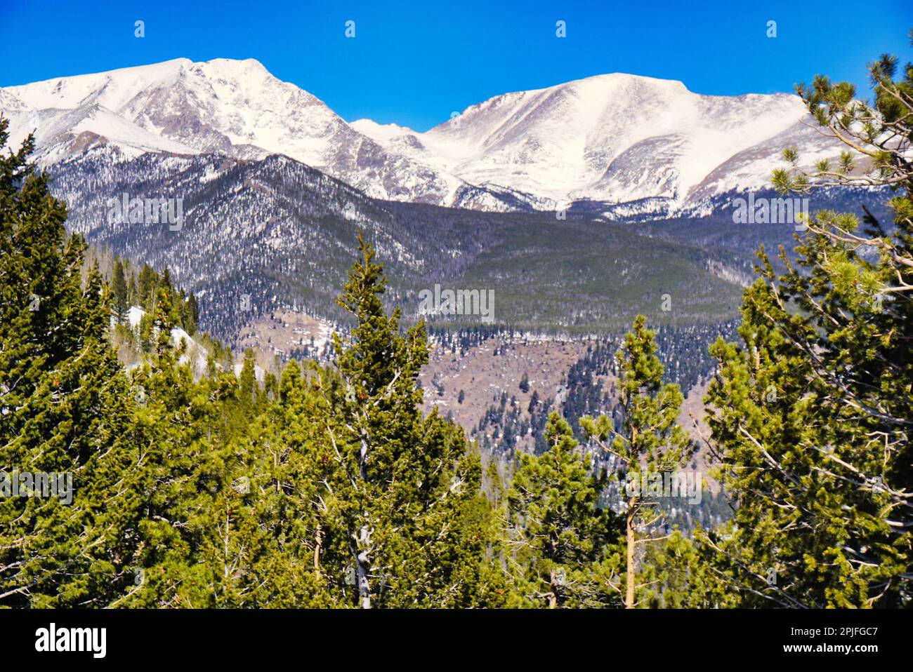 Montagnes enneigées dans le parc national des montagnes Rocheuses, Colorado Banque D'Images